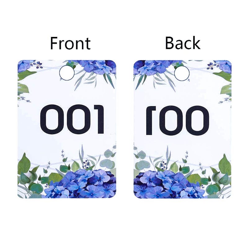 FaCraft Live Number Tag 001-100, Floral Purple Live Sale Number Cards Reusable Normal and Reverse Mirror Image Hanger Cards Hanger Tags Card for Clothes Coat Check Tickets - Image 3